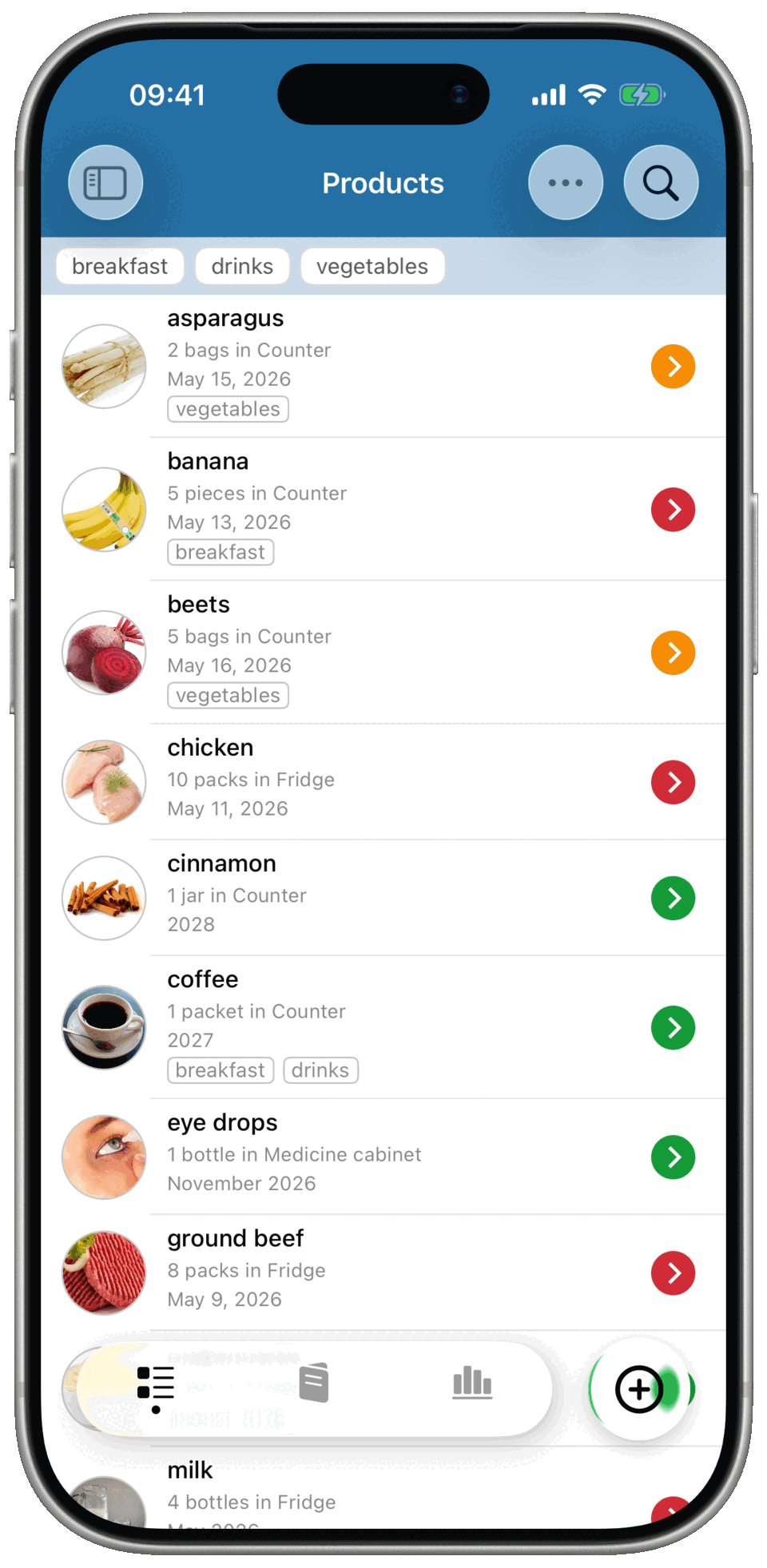 Date Limite displaying a list of products with expiration dates on iPhone