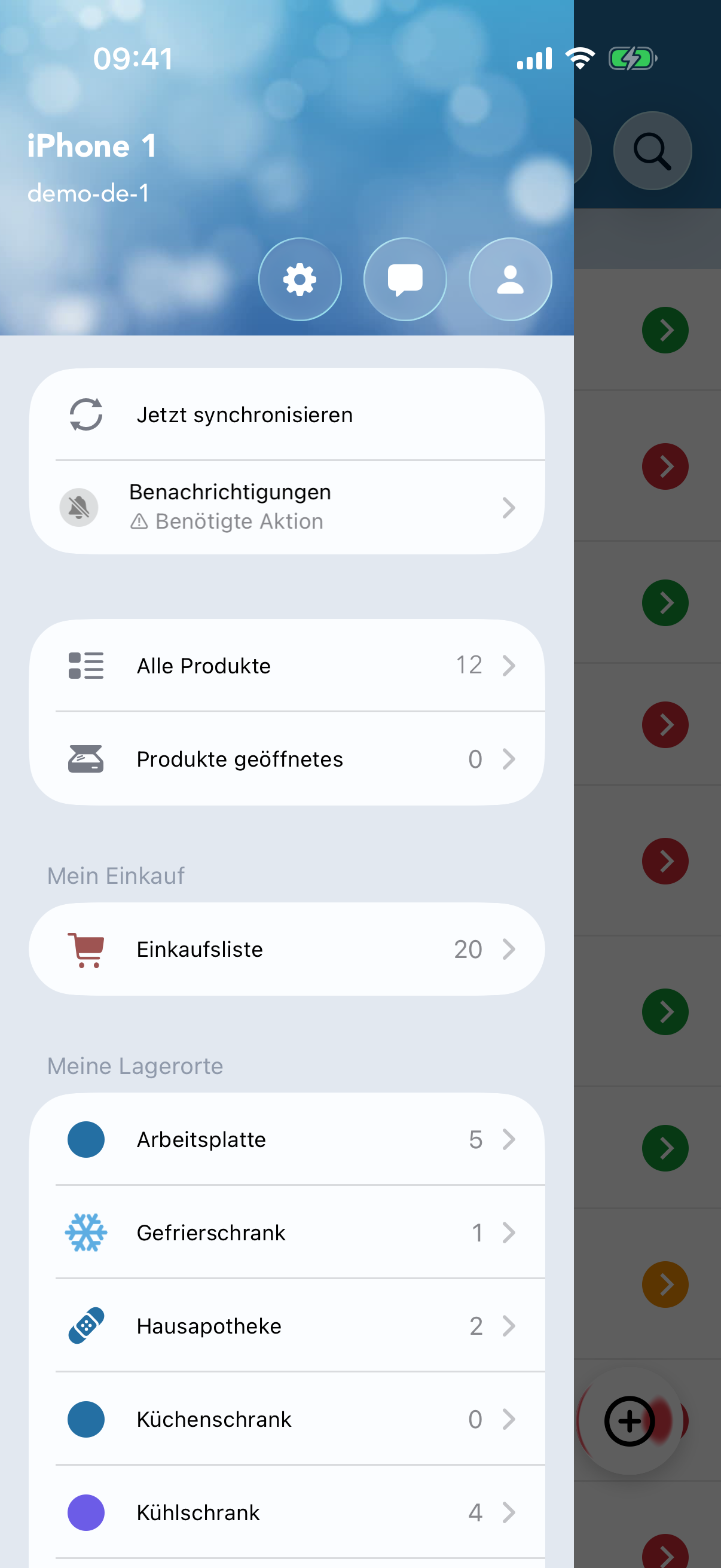 Geöffnetes Seitenmenü mit hervorgehobener Option „Mein Konto".