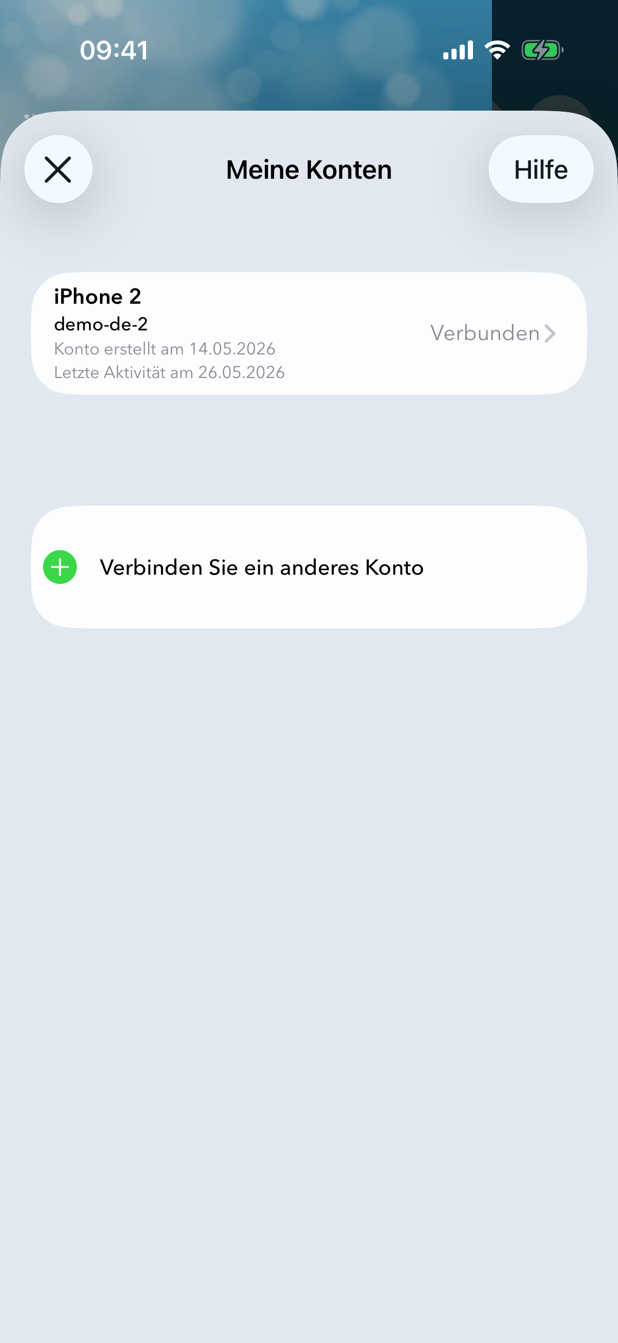 Option „Weiteres Konto verbinden" hervorgehoben.